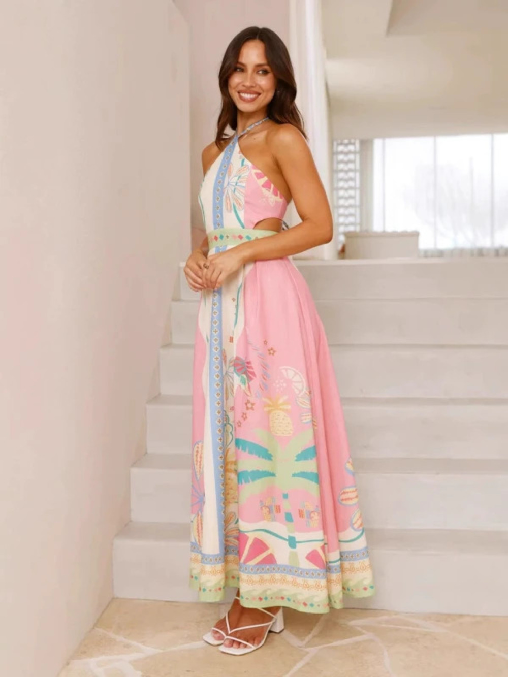 ZARA Sexy Halter Neck Tie Back Long Dress